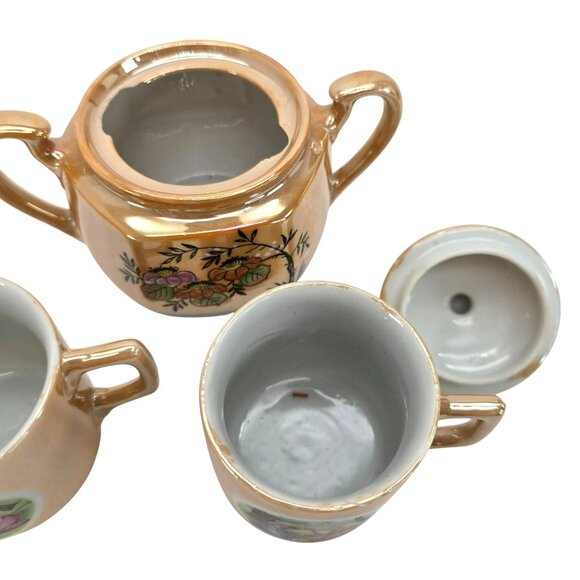 Vintage Japanese Lusterware Tea Set With Floral & Laurel Leaf Farm Scene JE111 - Picture 7 of 13